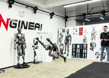 Chinese humanoid robot performs a front flip stunt