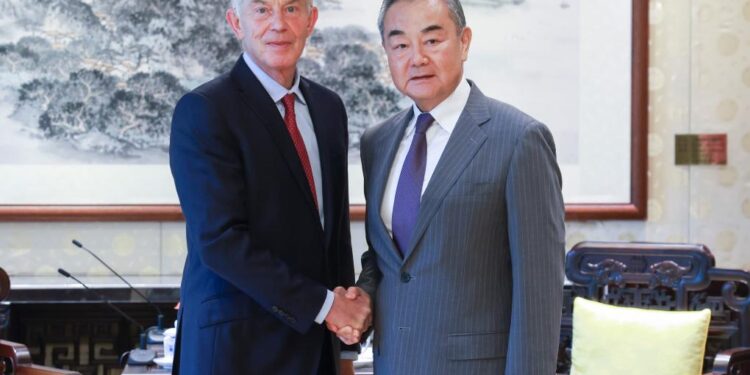 Wang Yi meets former British PM Tony Blair