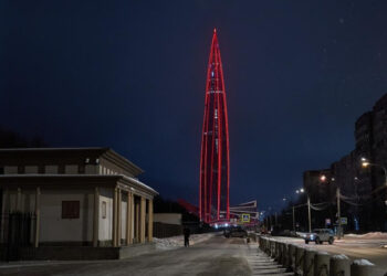 Russia’s Lakhta Center Glows Red for China New Year
